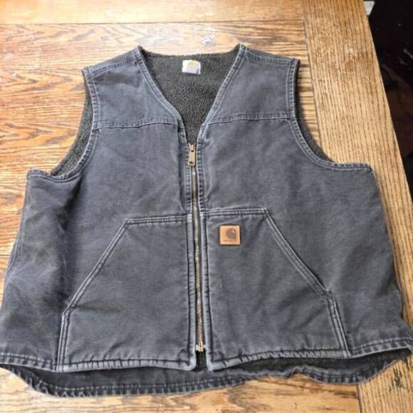 Carhartt - Black Fleece Lined Full Zip Canvas Sleeveless Vest / Jacket sz XL - Picture 1 of 6